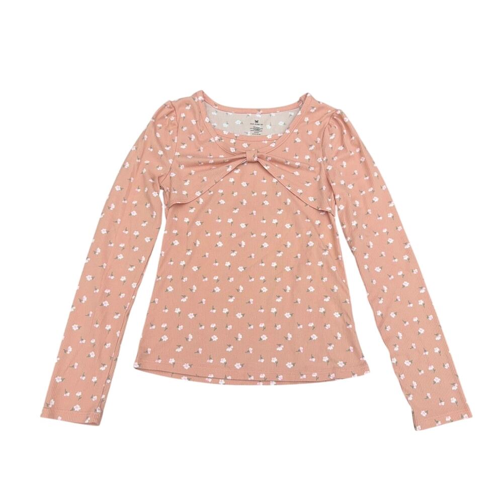 One Step Up Girls Floral Long Sleeve Top Size M 10/12 Pink Ribbed